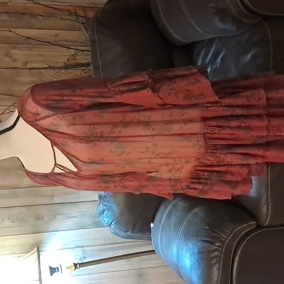 Free People Red Sunsetter Bell Sleeves Mini Dress Size M - Picture 4 of 8